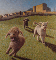 A painting by Danielle Eubank, with the Château de St-Ferriol in the background